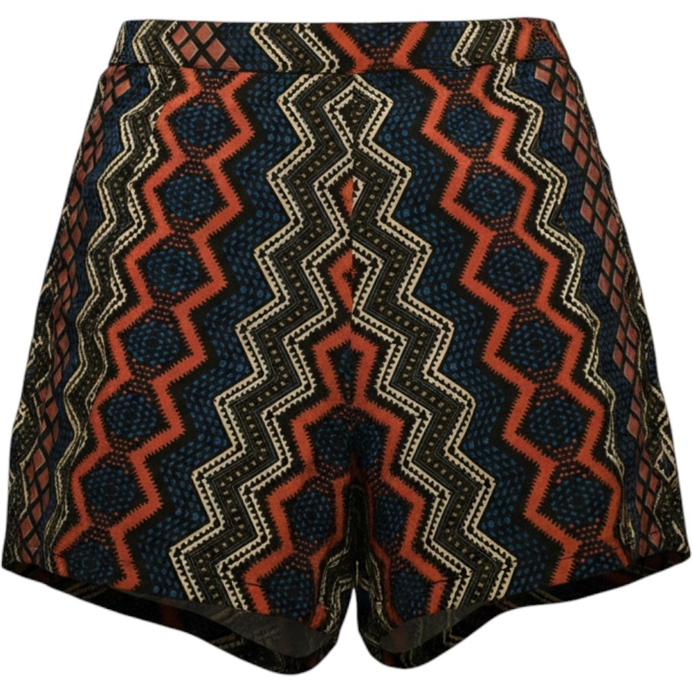 Angie Geometric Tribal Print High Waisted Shorts Blue Red Boho Festival Size M